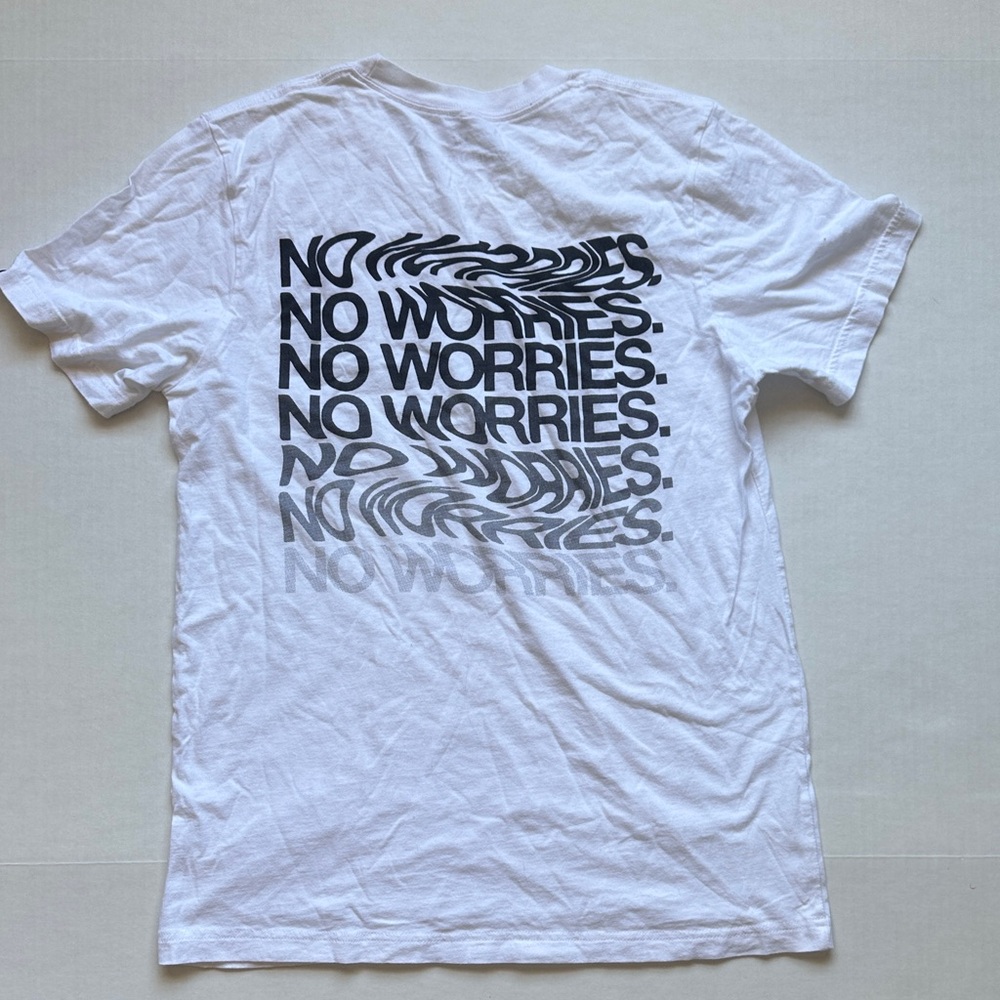 White Men's Graphic Tee - "No Worries"